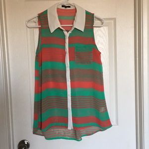Sheer striped button up blouse tank
